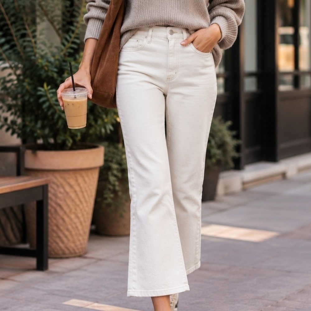 Loft The Kick Crop White High Rise Flare Jeans Size 26 2 Womens